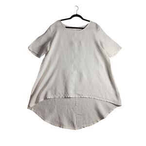 Bryn Walker Linen‎ Cream Tunic Sz M Lagenlook Short Sleeves